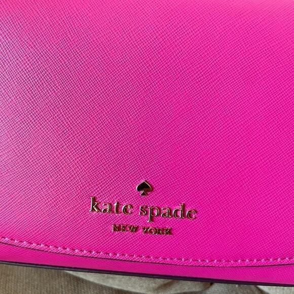 KATE SPADE CROSSBODY SHOULDER BAG LEATHER HOT PINK GOLDEN ACCENTS SOPHISTICATED - Picture 9 of 11